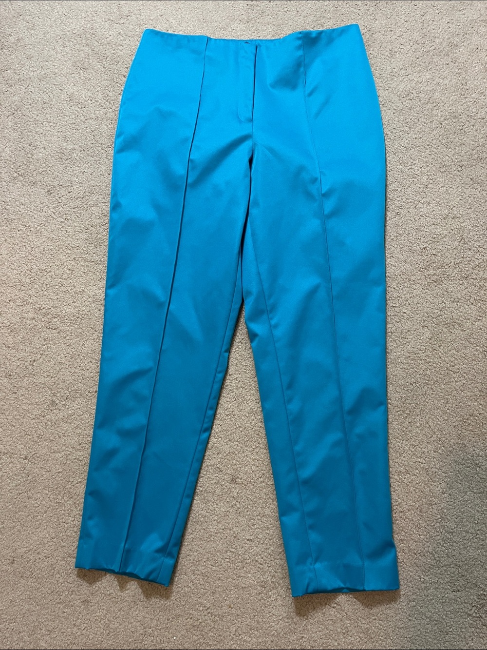 Nue Options Turquoise Satin Sheen Ankle Pants Size 10 | Sleek Career Trousers